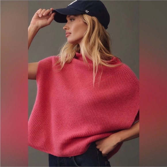 Anthropologie Sweaters - Anthropologie Enza cashmere Poncho Sweater coral red